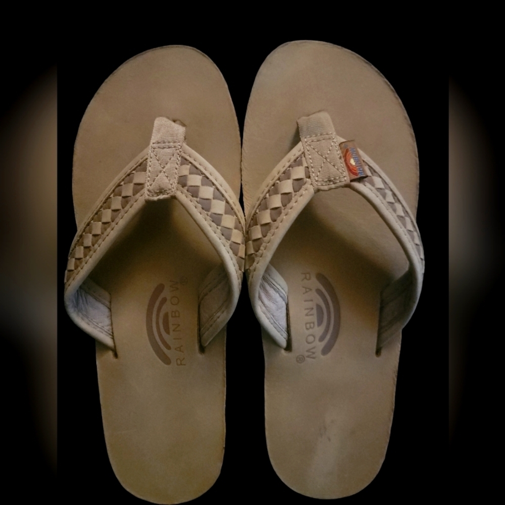 Rainbow Woven Strap Sandals - Tan